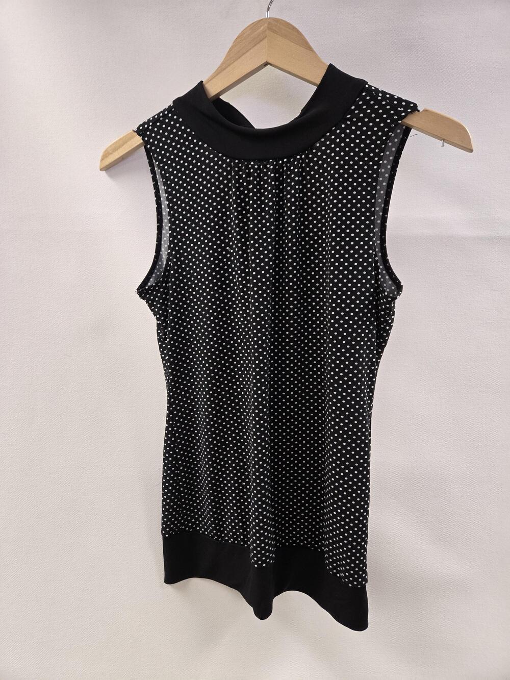 Tempted Hearts Sleeveless Top Womens Small Black White Polka Dot Bow Back Retro